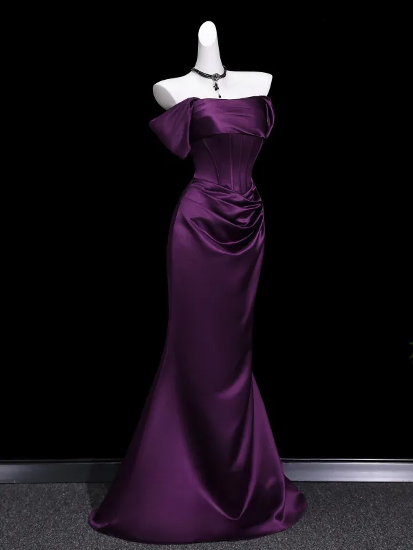 Vintage / Retro Purple Evening Dresses 2026 Trumpet / Mermaid Off-The-Shoulder Short Sleeve Backless Floor-Length / Long Evening Party Formal Dresses