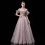 Charming Blushing Pink Beading Rhinestone Sequins Prom Dresses 2026 A-Line / Princess Off-The-Shoulder Short Sleeve Backless Floor-Length / Long Formal Dresses