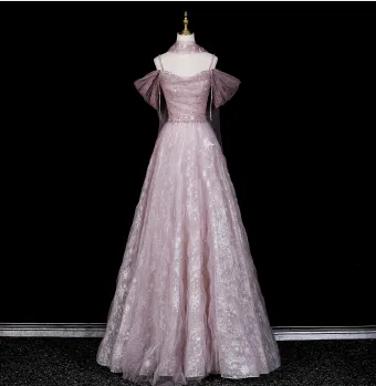 Charmant Rougissant Rose Perlage Faux Diamant Paillettes Robe De Bal 2026 Princesse De L Épaule Manches Courtes Dos Nu Longue Robe De Ceremonie