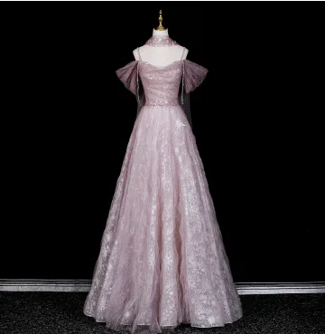 Charmant Rougissant Rose Perlage Faux Diamant Paillettes Robe De Bal 2026 Princesse De L Épaule Manches Courtes Dos Nu Longue Robe De Ceremonie