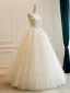 Elegante High End Champagner Handgefertigt Perlenstickerei Perle Pailletten Brautkleider / Hochzeitskleider 2026 Ballkleid Bandeau Ärmellos Rückenfreies Lange