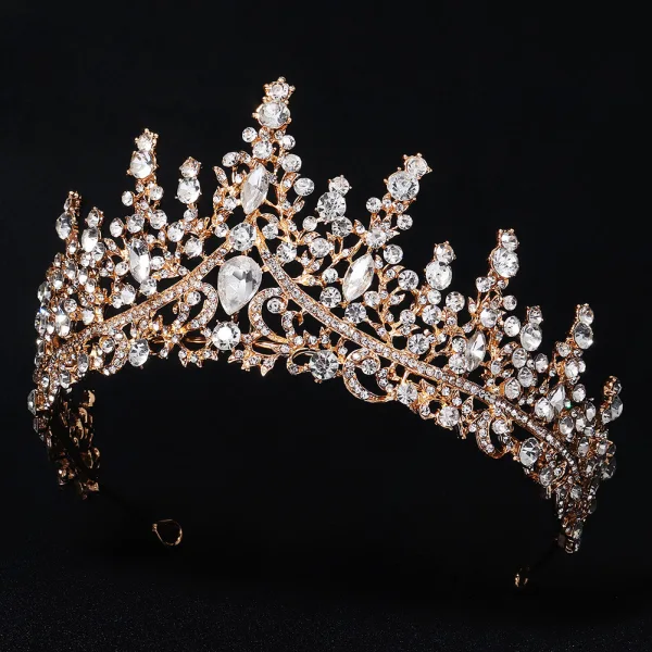 Vintage / Originale Doré Faux Diamant Mariage Tiare 2022 Alliage Accessoire Cheveux Mariage
