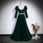Elegant Suede Dark Green Prom Dresses 2023 A-Line / Princess Square Neckline 3/4 Sleeve Backless Bow Sash Floor-Length / Long Prom Formal Dresses