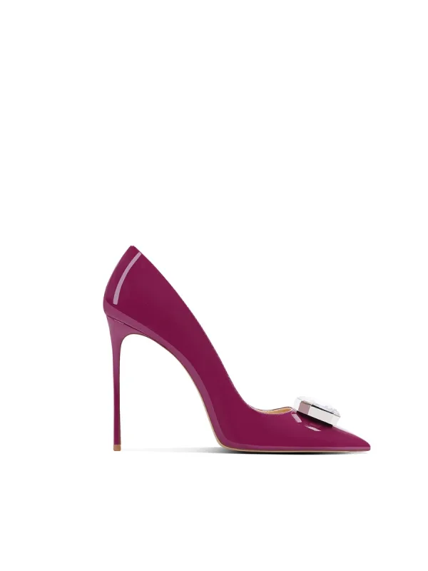 Sexy Fushia Soirée Faux Diamant Cuir Verni Escarpins 2024 Cuir 10 cm Talons Aiguilles À Bout Pointu Escarpins Talons Hauts