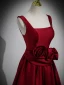 Chic / Belle Bordeaux Satin Fleur Robe De Bal 2023 Princesse Encolure Carrée Sans Manches Dos Nu Longue Promo Robe De Ceremonie