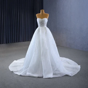 High End Glitter Witte Kralen Parel Pailletten Trouwjurken 2023 A Lijn Strapless Mouwloos Ruglooze Rechter Trein Huwelijk