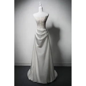 Simple Blanche Perlage Paillettes En Dentelle Fleur Légère Robe De Mariée 2024 Princesse Bustier Sans Manches Dos Nu Train De Balayage