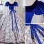 Élégant Bleu Roi Floral Robe De Bal 2023 Robe Boule Encolure Carrée Gonflée Manches Courtes Noeud Ceinture Dos Nu Longue Promo Robe De Ceremonie
