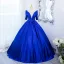 Vintage / Retro Royal Blue Beading Rhinestone Sequins Prom Dresses 2024 Organza Ball Gown Scoop Neck Short Sleeve Floor-Length / Long Prom Formal Dresses