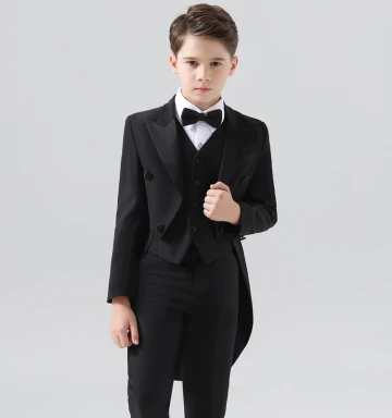 Noire 5 Pièces Manches Longues Costume Garçon Mariage 2024 Manteau Pantalon Chemise Cravate Gilet