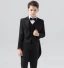 Black 5-piece Long Sleeve Boys Wedding Suits 2024 Coat Pants Shirt Tie Vest