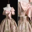 Medieval Blushing Pink Printing Prom Dresses 2022 Satin Ball Gown One-Shoulder Bow Rhinestone Short Sleeve Backless Floor-Length / Long Formal Dresses