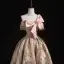 Medieval Blushing Pink Printing Prom Dresses 2022 Satin Ball Gown One-Shoulder Bow Rhinestone Short Sleeve Backless Floor-Length / Long Formal Dresses