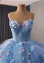 Blumenfee Himmelblau Applikationen Perle Ballkleider 2026 Ballkleid Bandeau Ärmellos Rückenfreies Kapelle-Schleppe Festliche Kleider