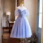 Chic / Beautiful Lavender Appliques Sequins Homecoming Graduation Dresses 2024 Ball Gown Off-The-Shoulder Short Sleeve Backless Floor-Length / Long Formal Dresses