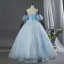 Schillernd Himmelblau Spitze Blumen Applikationen Pailletten Ballkleider 2026 Ballkleid Bandeau Ärmellos Rückenfreies