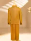 Glitter Yellow Fall Winter 6-piece Long Sleeve Boys Wedding Suits 2025 Body Jewellery Coat Necklace Pants Shirt Tie Vest