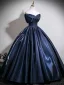 Vintage Marino Oscuro Satén Vestidos de gala 2025 Ball Gown Bowknot Sin Tirantes Sin Mangas Sin Espalda Largos Vestidos Formales