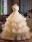 Chic / Belle Champagne Volants en Cascade Robe De Bal 2025 Robe Boule Bustier Sans Manches Dos Nu Longue Robe De Ceremonie