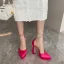 Sexy Fuchsia Cocktail Party Evening Party Satin Womens Sandals 2023 Rhinestone Ankle Strap 13 cm Stiletto Heels Pointed Toe Sandals High Heels