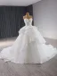 High-end Hvit Gripende Ruffles Blonder Blomst Brudekjoler 2024 Ballkjole Kjæreste Sløyfe Uten Ermer Ryggløse Royal Train Bryllup