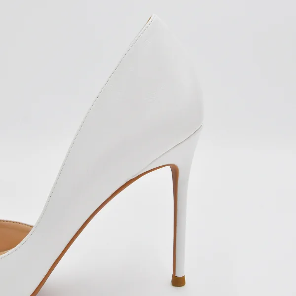 Charmant Weiß Leder Strass Schmetterling Brautschuhe 2022 Spitzschuh 10 cm Stilettos Hochzeit Hochhackige