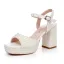 Sexy Beige Perle Brautschuhe 2025 Knöchelriemen 9 cm Thick Heels Peeptoes Hochzeit Sandaletten