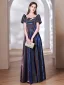 Chic / Beautiful Navy Blue Glitter Evening Dresses 2023 A-Line / Princess Off-The-Shoulder Short Sleeve Backless Floor-Length / Long Evening Party Formal Dresses
