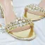 Sexy Doré Faux Diamant Paillettes Chaussure De Mariée 2023 8 cm Talons Épais Bride Cheville Peep Toes / Bout Ouvert Mariage Sandales Talons Hauts