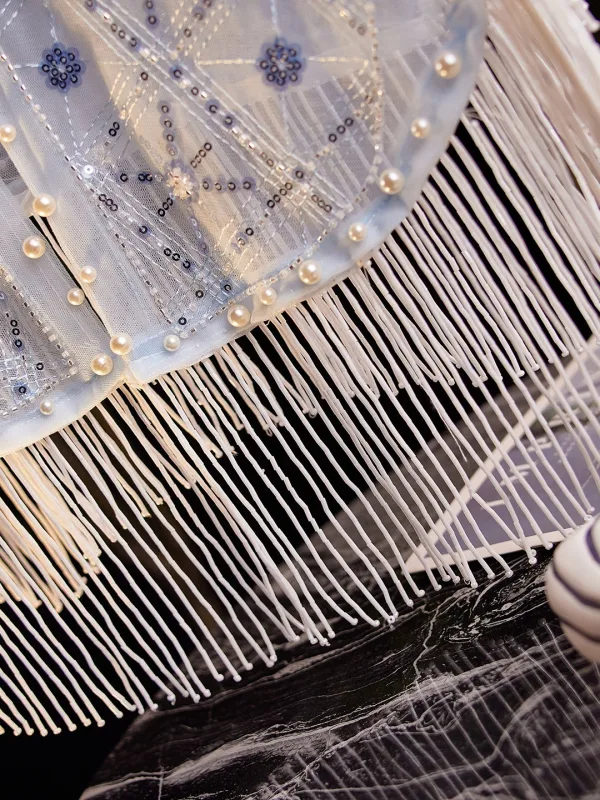 Mode Vita Handgjort Beading Tassel Pärla Paljetter sjal 2025