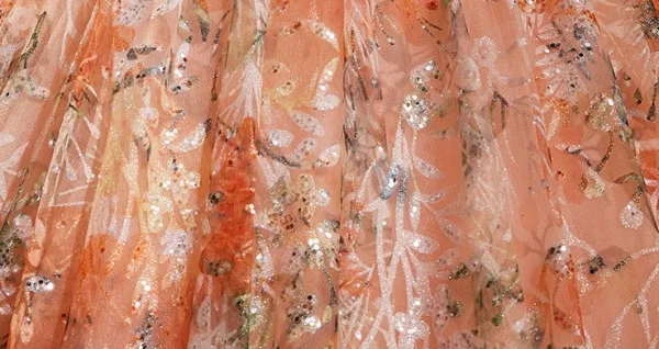 Chic / Beautiful Orange Sequins Prom Dresses 2024 Ball Gown Off-The-Shoulder Short Sleeve Backless Floor-Length / Long Prom Formal Dresses