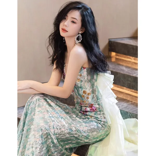Scintillantes Multi-Couleurs Paillettes Robe De Soirée 2023 Trompette / Sirène Bustier Sans Manches Dos Nu Soirée Longue Robe De Ceremonie