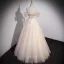 Charming Champagne Beading Appliques Prom Dresses 2023 A-Line / Princess Off-The-Shoulder Short Sleeve Backless Floor-Length / Long Prom Formal Dresses