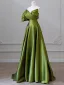 Vintage Klee Grün Ballkleider 2024 A Linie Seitlicher Reißverschluss One-Shoulder Kurze Ärmel Rückenfreies Sweep / Pinsel Zug Ball Festliche Kleider