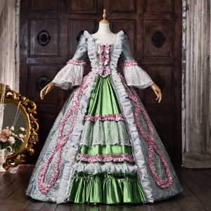 Medieval Vintage Retro Sky Blue Rhinestone Bow Lace Flower Prom Dresses 2026 Ball Gown Square Neckline Bell Sleeves Backless Floor Length Long Formal Dresses