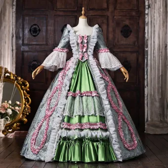 Médiévale Vintage Originale Bleu Ciel Faux Diamant Noeud En Dentelle Fleur Robe De Bal 2026 Robe Boule Encolure Carrée Manches De Cloche Dos Nu Longue Robe De Ceremonie