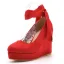 Romain Rouge Daim Soirée Chaussures Femmes 2023 Bride Cheville 11 cm Compensées À Bout Rond Chaussures Femmes
