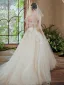 Vintage / Retro White Lace Flower Appliques Wedding Dresses 2025 A-Line / Princess Strapless Sleeveless Backless Court Train