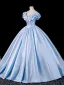 Elegant Sky Blue Prom Dresses 2026 Ball Gown Ruffle Off-The-Shoulder Bow Short Sleeve Backless Floor-Length / Long Formal Dresses