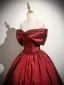 Vintage / Retro Burgundy Prom Dresses 2025 Ball Gown Off-The-Shoulder Sleeveless Backless Floor-Length / Long Prom Formal Dresses