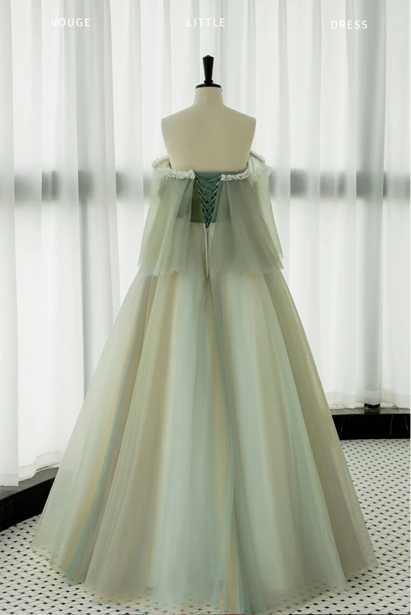 Elegant Sage Green Rhinestone Lace Flower Prom Dresses 2023 A-Line / Princess Off-The-Shoulder Sleeveless Backless Floor-Length / Long Prom Formal Dresses