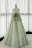 Elegant Sage Green Rhinestone Lace Flower Prom Dresses 2023 A-Line / Princess Off-The-Shoulder Sleeveless Backless Floor-Length / Long Prom Formal Dresses
