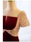 Charmant Bordeaux Perlage Paillettes Robe De Soirée 2023 Trompette / Sirène Encolure Carrée Manches Courtes Dos Nu Longue Soirée Robe De Ceremonie