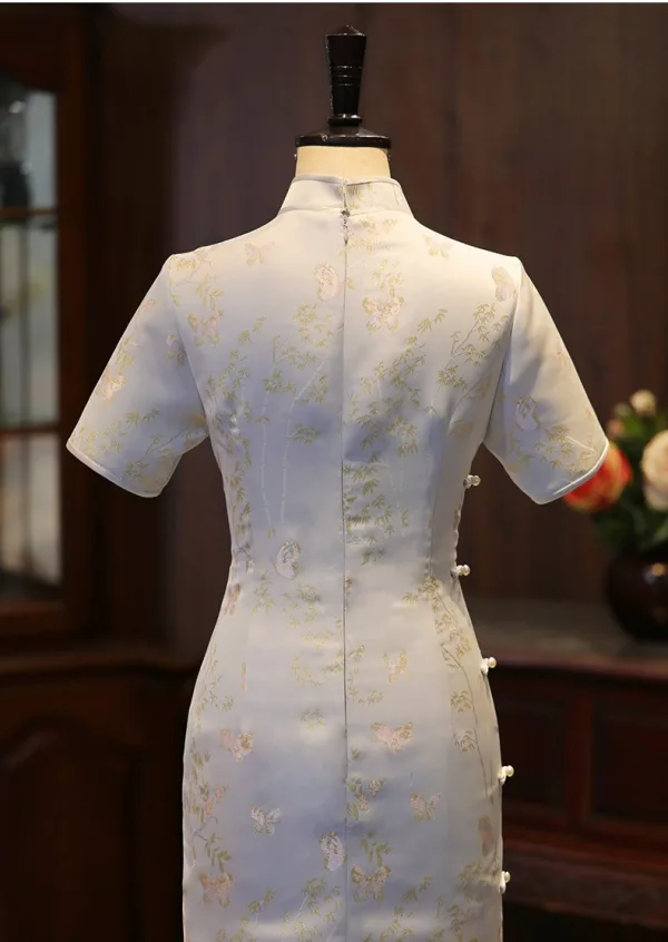 Vintage / Retro White Printing Tea-length Cheongsam 2026 Trumpet / Mermaid High Neck Short Sleeve