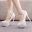 Sexy White Pearl Rhinestone Lace Flower Wedding Shoes 2023 14 cm Stiletto Heels Round Toe Wedding Pumps High Heels