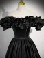 Elegant Black Prom Dresses 2023 A-Line / Princess Ruffle Off-The-Shoulder Short Sleeve Backless Floor-Length / Long Prom Formal Dresses