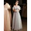 Charmant Gris Perlage Paillettes Robe De Soirée 2023 Princesse De l'épaule Gland Manches Courtes Dos Nu Longue Soirée Robe De Ceremonie