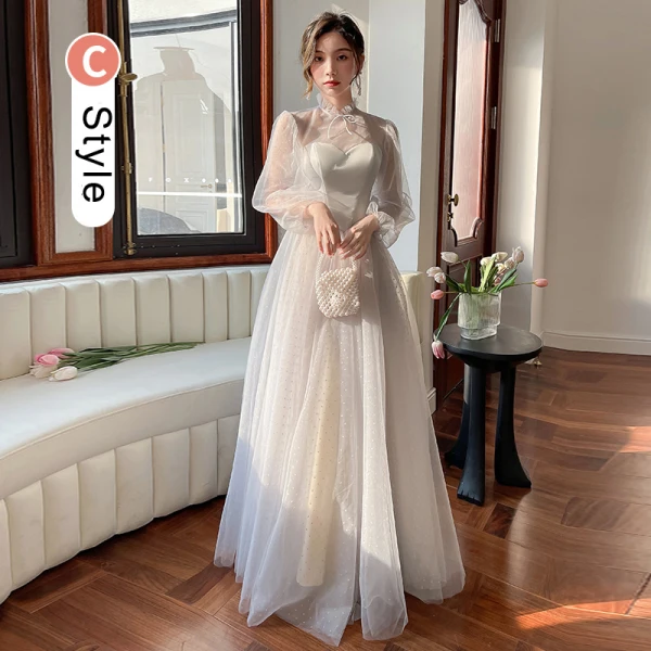 Modest / Simple Grey Spotted Bridesmaid Dresses 2022 A-Line / Princess Puffy Short Sleeve Backless Floor-Length / Long Bridesmaid Formal Dresses Bridesmaid Dresses