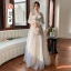 Modest / Simple Grey Spotted Bridesmaid Dresses 2022 A-Line / Princess Puffy Short Sleeve Backless Floor-Length / Long Bridesmaid Formal Dresses Bridesmaid Dresses