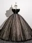 Classy Black Glitter Prom Dresses 2025 Ball Gown Off-The-Shoulder Sleeveless Backless Floor-Length / Long Prom Formal Dresses